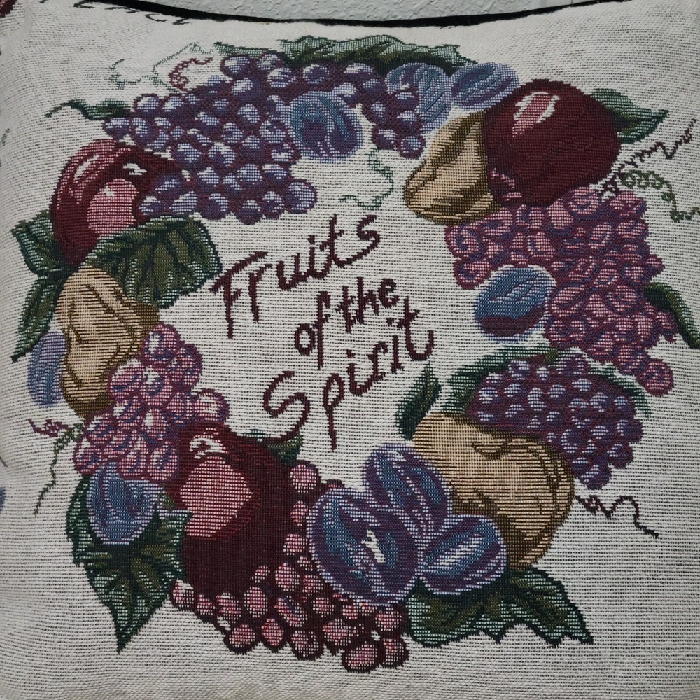 Fruits of Spirit 17" Tapestry Dark Green Velvet Decor Throw Pillow by Fashion